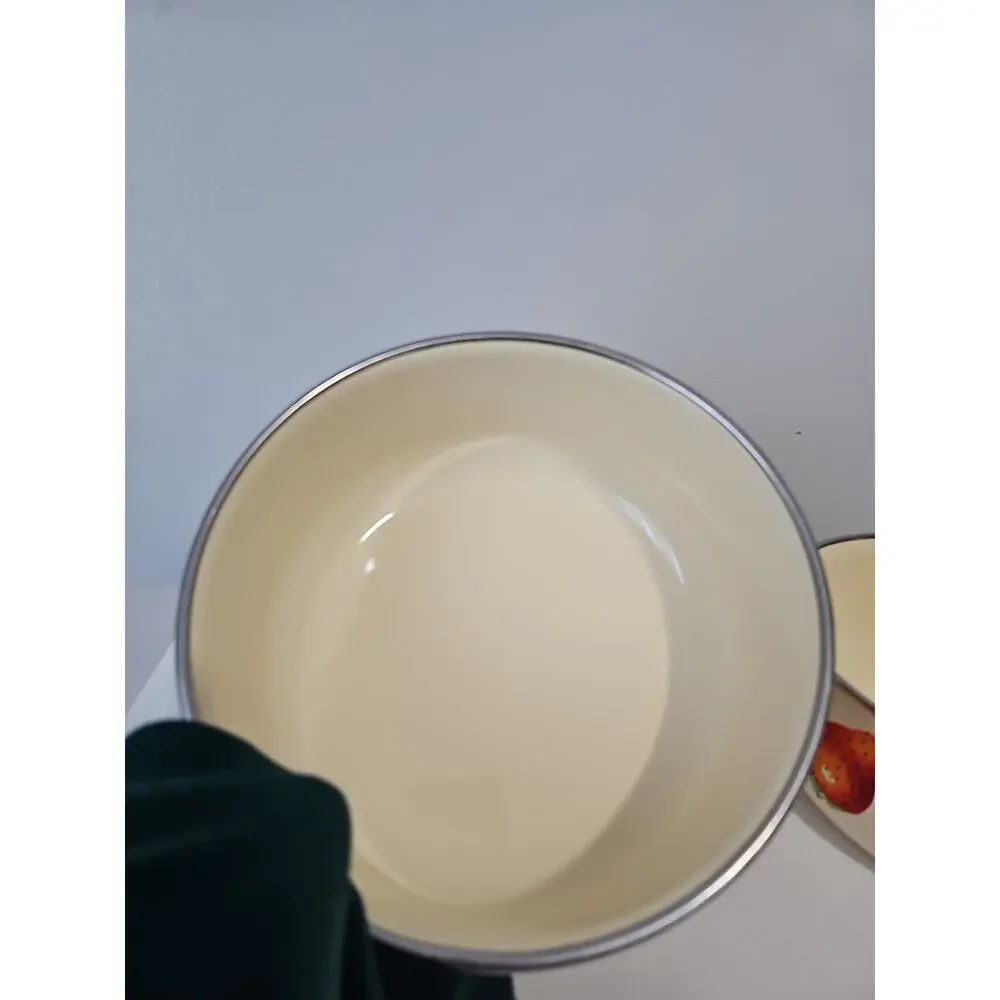 Two Vintage Kobe Enamel Bowls Cream Strawberry Nesting Mixing Cottagecore